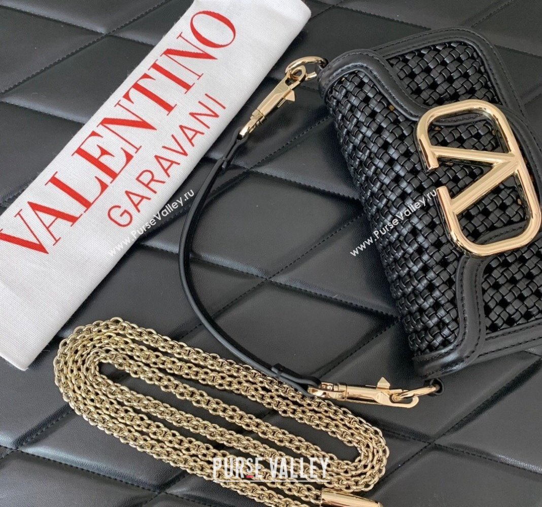 Valentino Loco Small Shoulder Bag in Woven Leather Black 2024 5041 (LN-240624002)