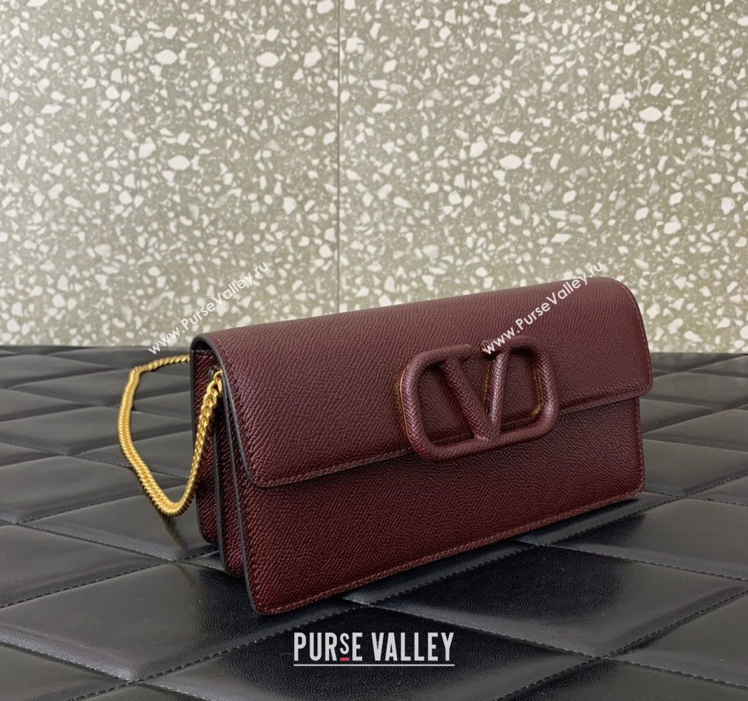 Valentino VLogo Grainy Calfskin Chain Clutch Burgundy 2024 VLTN061 (LN-240624037)