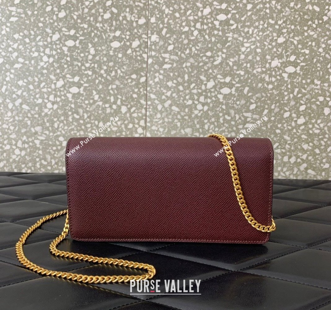 Valentino VLogo Grainy Calfskin Chain Clutch Burgundy 2024 VLTN061 (LN-240624037)