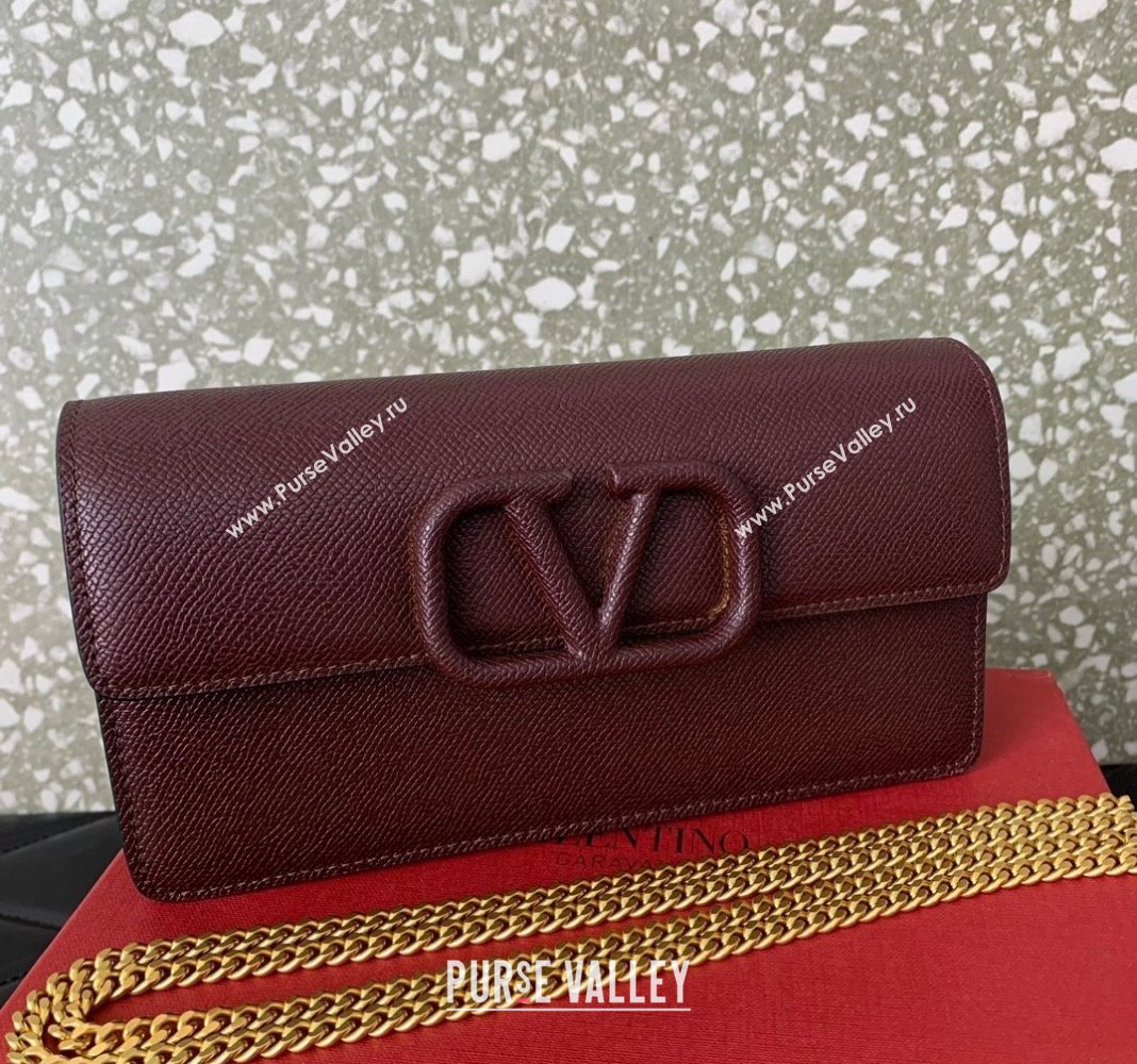 Valentino VLogo Grainy Calfskin Chain Clutch Burgundy 2024 VLTN061 (LN-240624037)