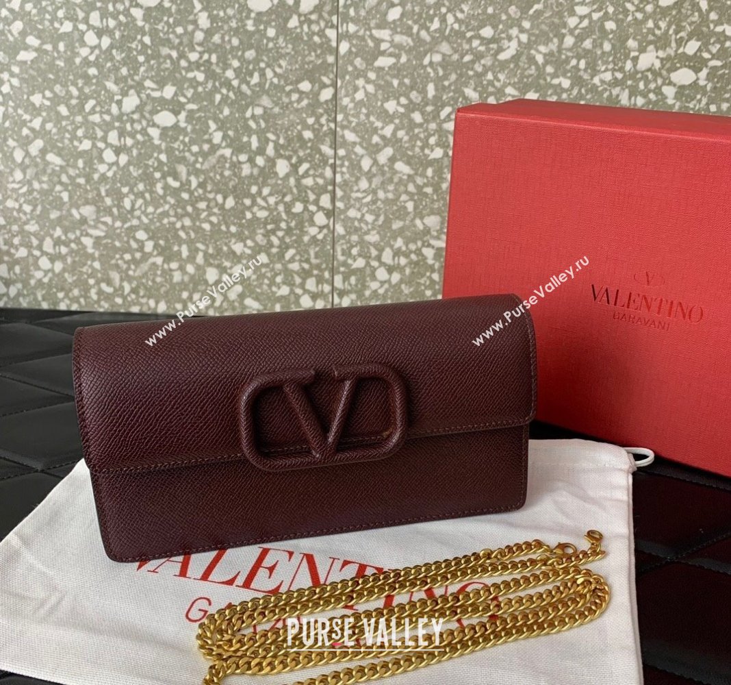 Valentino VLogo Grainy Calfskin Chain Clutch Burgundy 2024 VLTN061 (LN-240624037)