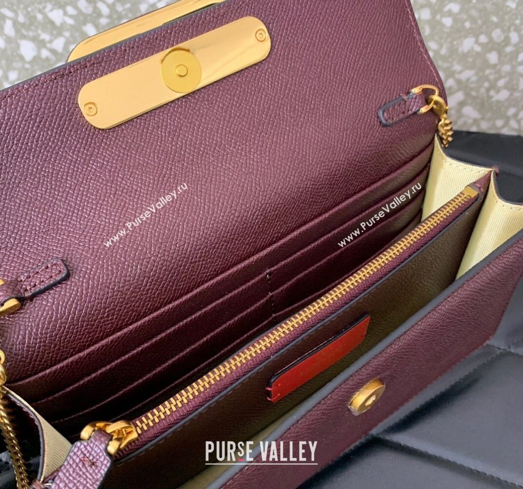 Valentino VLogo Grainy Calfskin Chain Clutch Burgundy 2024 VLTN061 (LN-240624037)