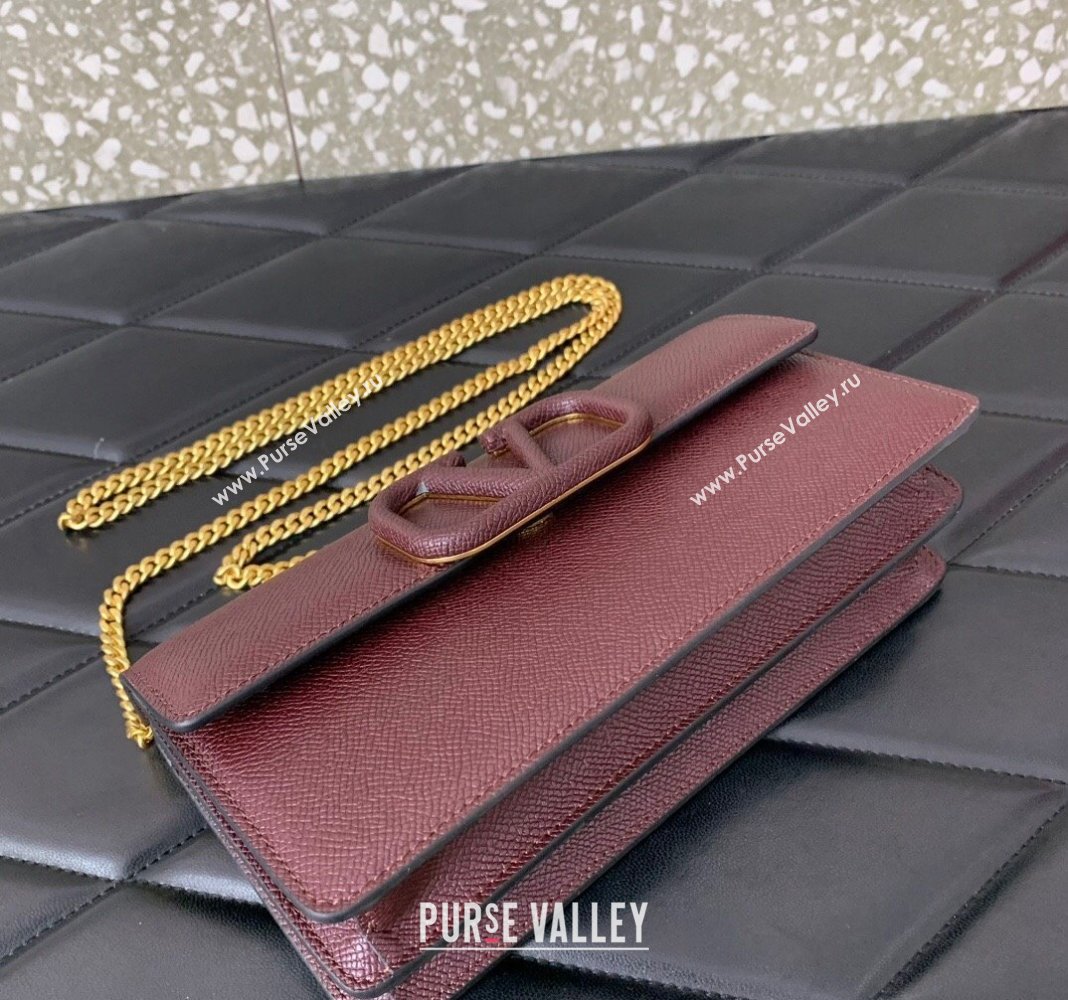 Valentino VLogo Grainy Calfskin Chain Clutch Burgundy 2024 VLTN061 (LN-240624037)