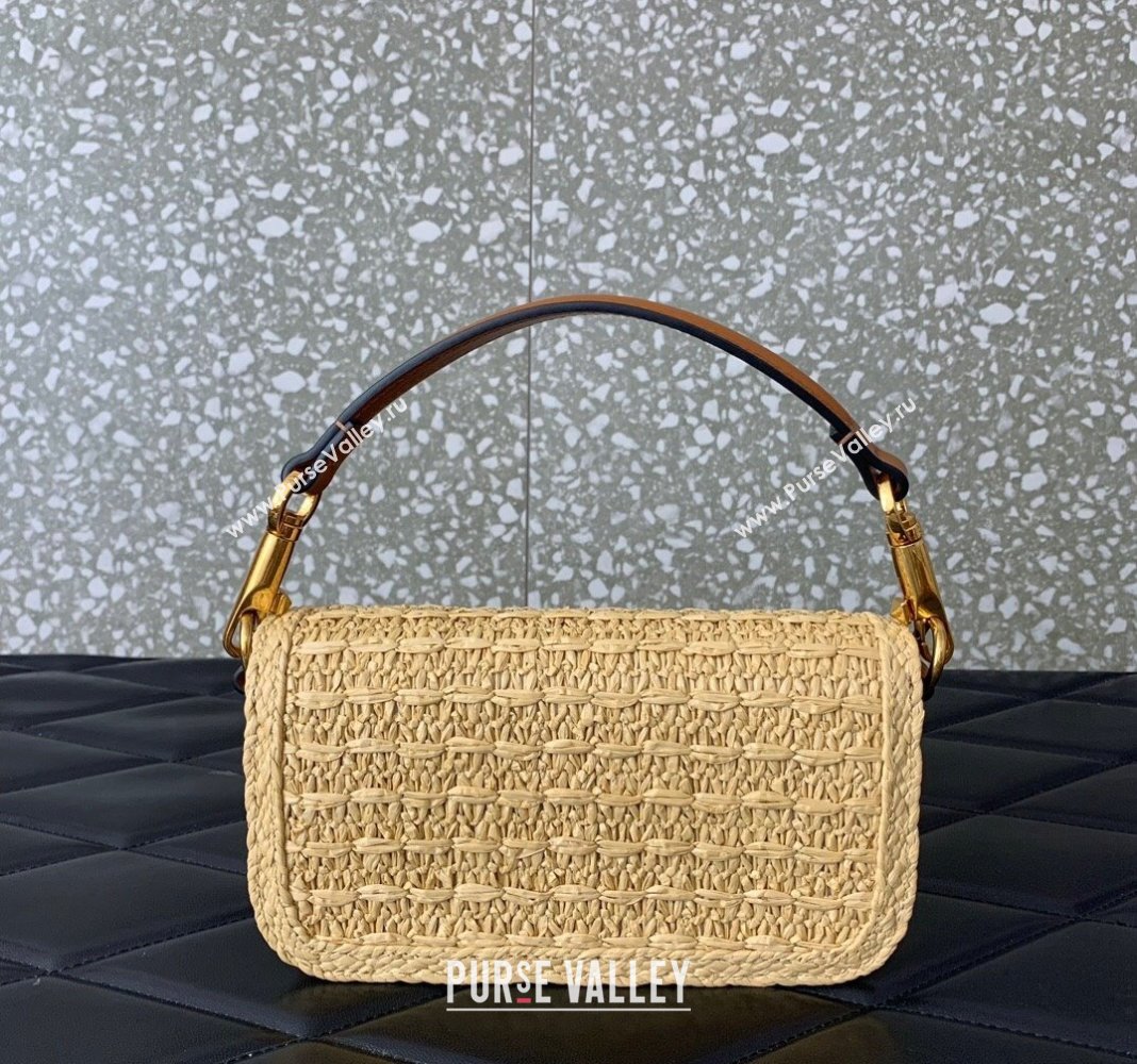 Valentino Loco Small Shoulder Bag in Raffia Straw with Jewel Logo Beige/Brown 2024 5016 (LN-240624005)