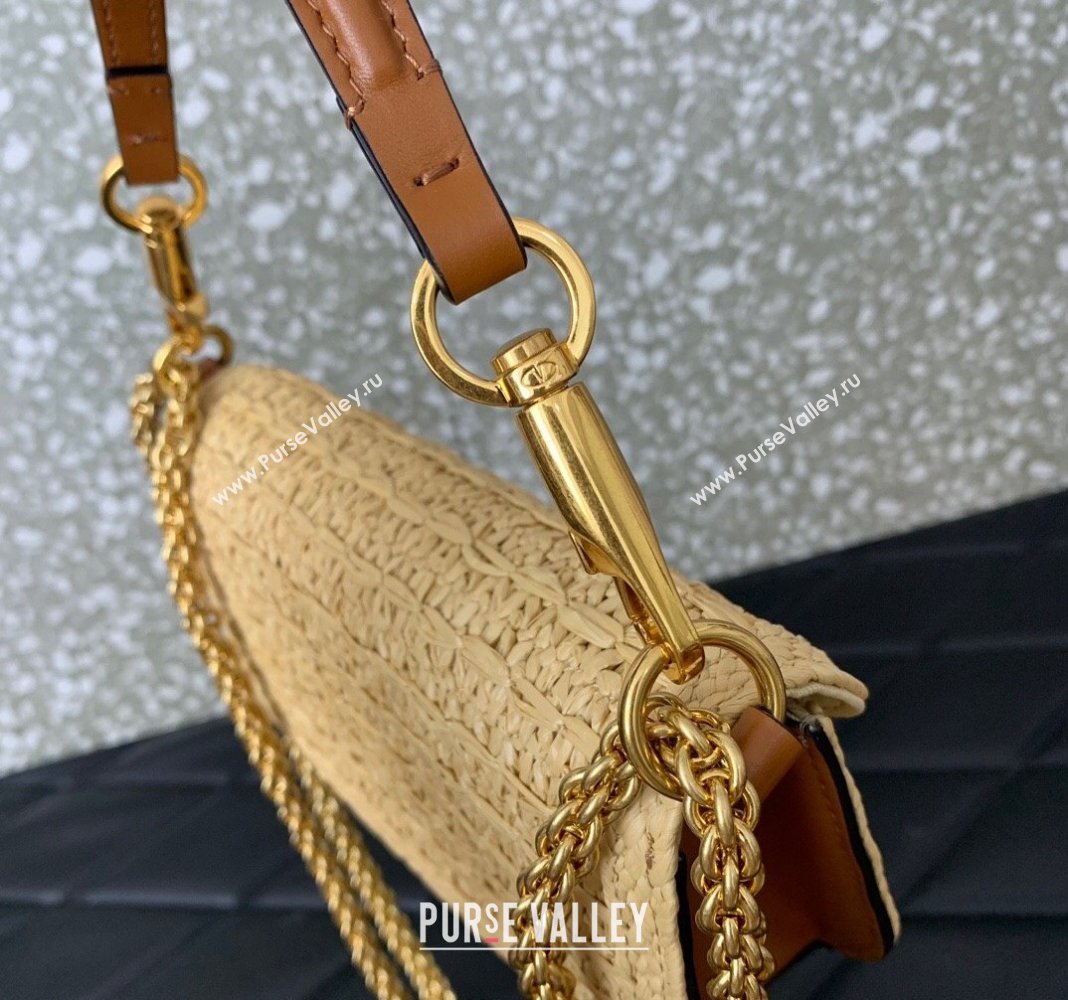 Valentino Loco Small Shoulder Bag in Raffia Straw with Jewel Logo Beige/Brown 2024 5016 (LN-240624005)