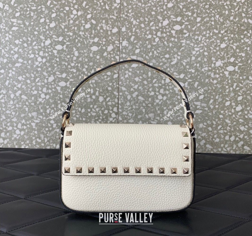 Valentino Rockstud Grainy Calfskin Pouch Mini Bag White 2024 VLTN077 (LN-240715008)