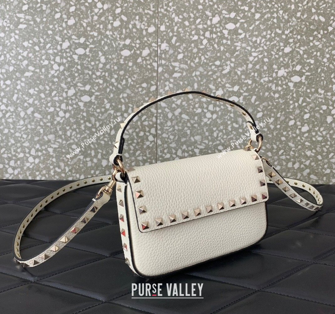 Valentino Rockstud Grainy Calfskin Pouch Mini Bag White 2024 VLTN077 (LN-240715008)