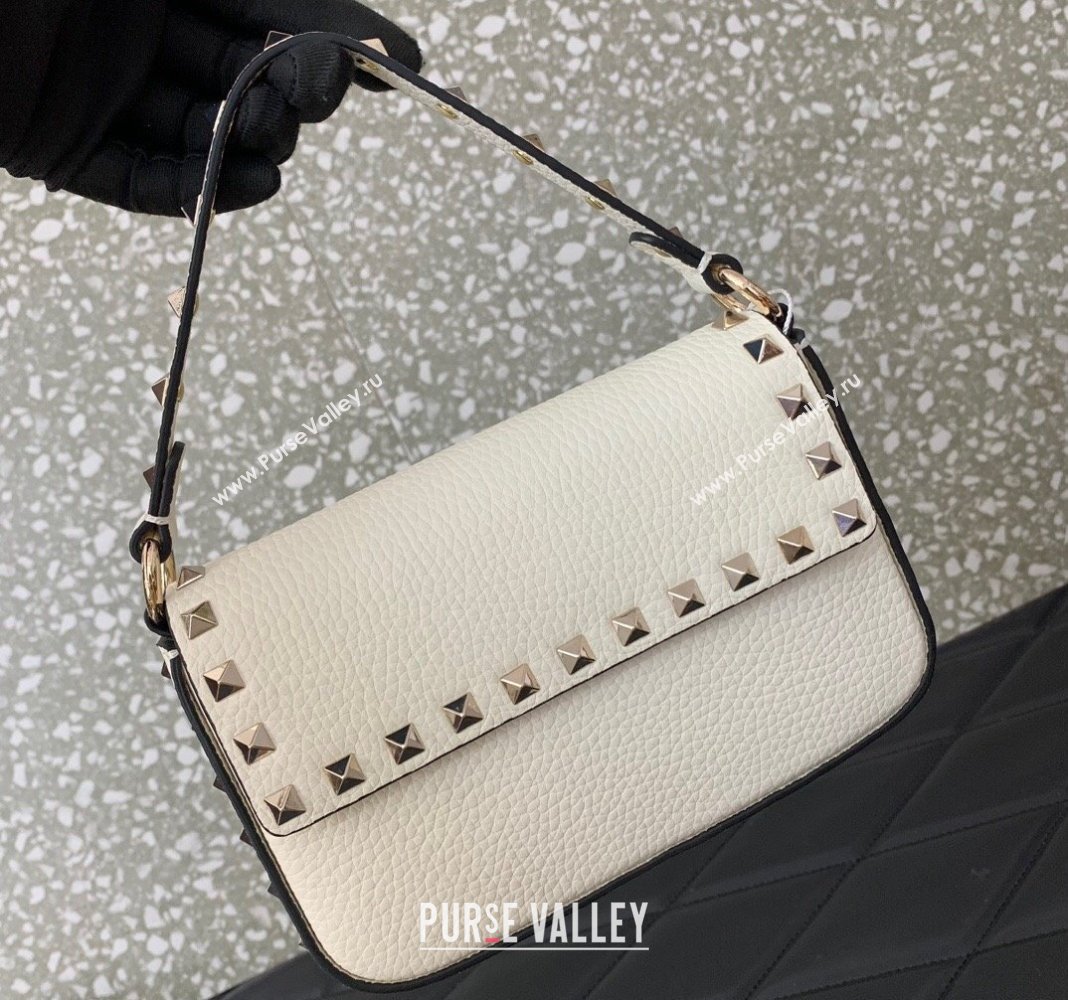 Valentino Rockstud Grainy Calfskin Pouch Mini Bag White 2024 VLTN077 (LN-240715008)