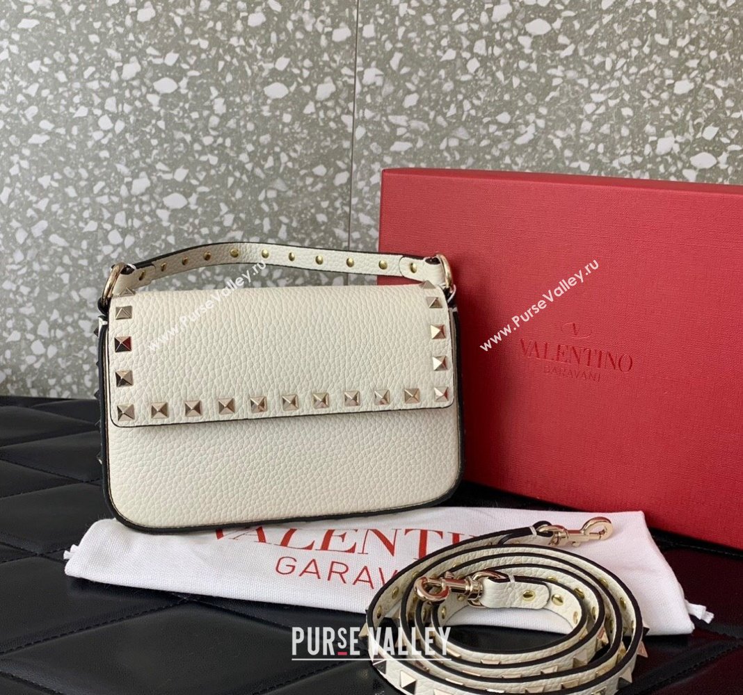 Valentino Rockstud Grainy Calfskin Pouch Mini Bag White 2024 VLTN077 (LN-240715008)