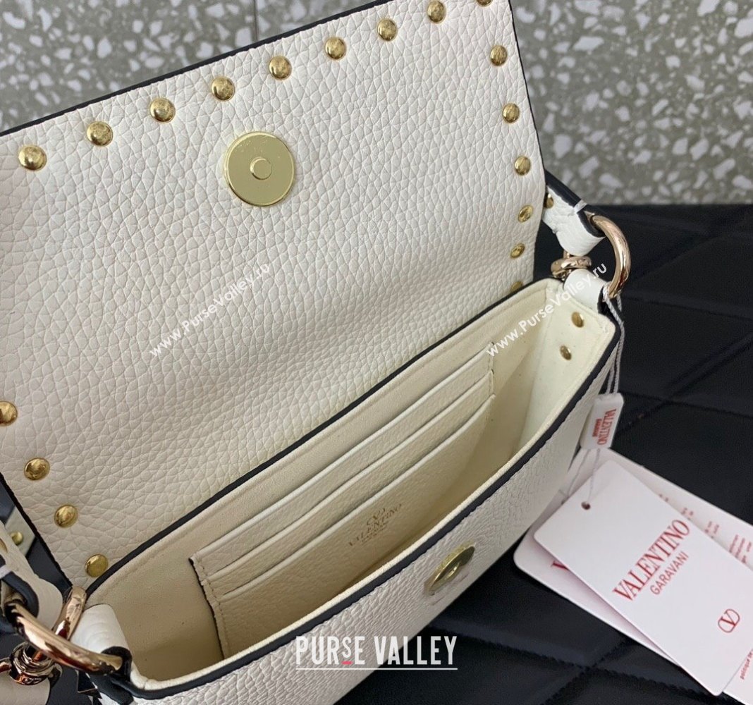 Valentino Rockstud Grainy Calfskin Pouch Mini Bag White 2024 VLTN077 (LN-240715008)