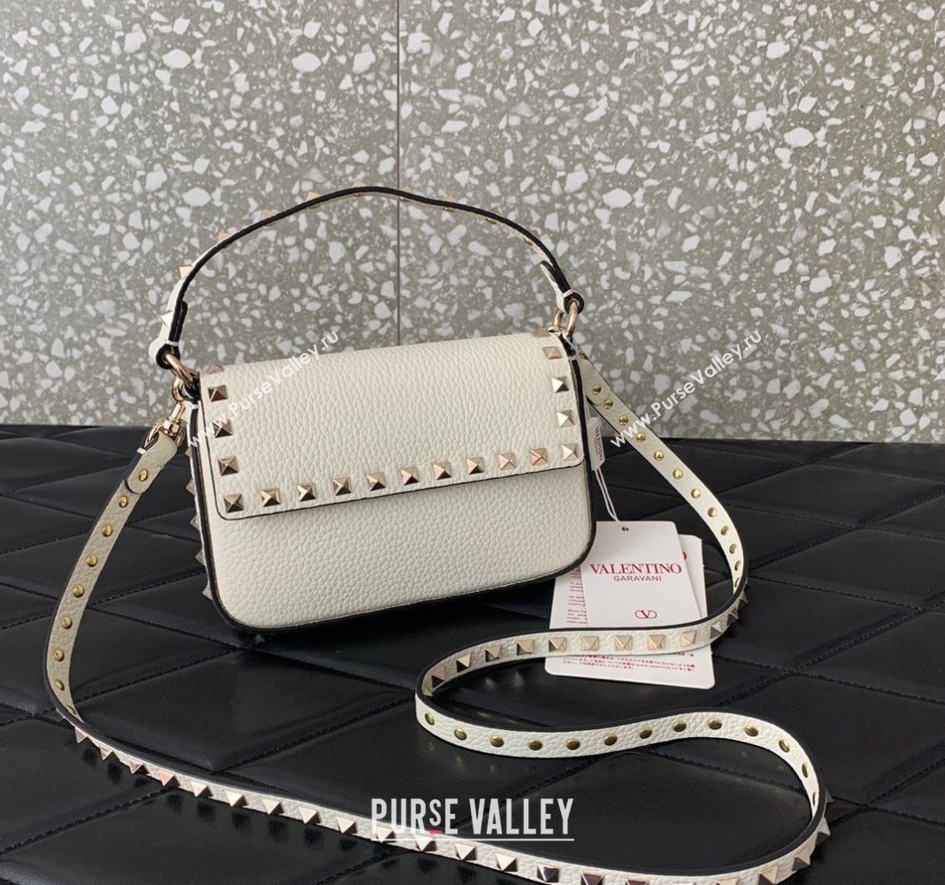 Valentino Rockstud Grainy Calfskin Pouch Mini Bag White 2024 VLTN077 (LN-240715008)