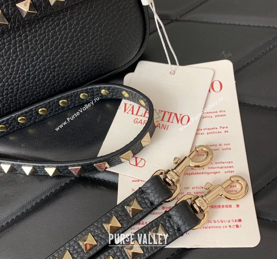 Valentino Rockstud Grainy Calfskin Pouch Mini Bag Black/Gold 2024 VLTN077 (LN-240715010)