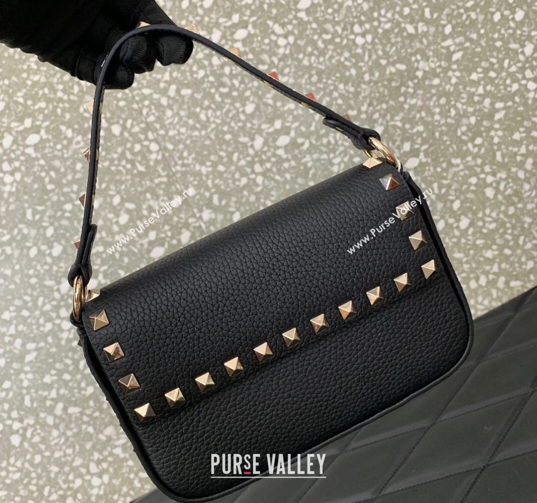 Valentino Rockstud Grainy Calfskin Pouch Mini Bag Black/Gold 2024 VLTN077 (LN-240715010)