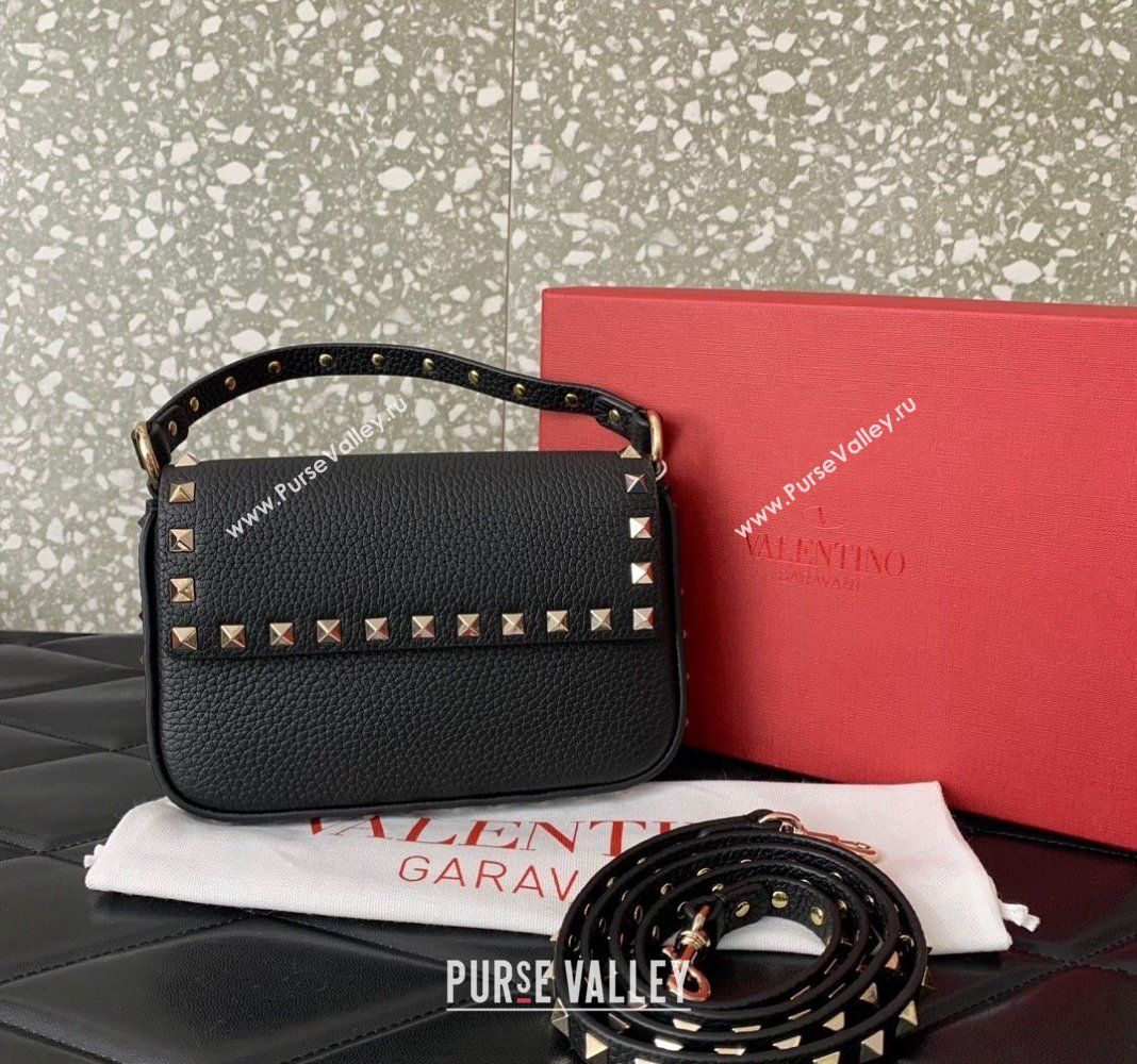 Valentino Rockstud Grainy Calfskin Pouch Mini Bag Black/Gold 2024 VLTN077 (LN-240715010)