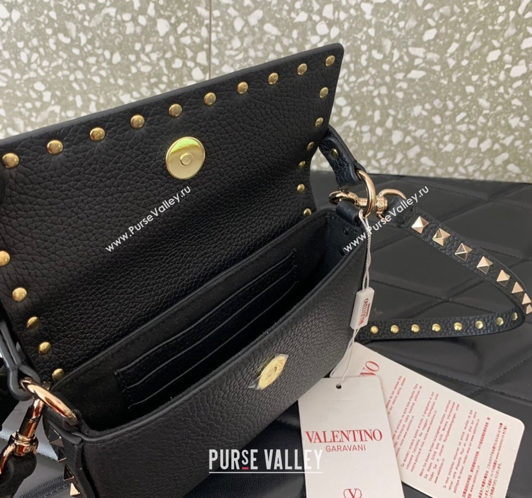 Valentino Rockstud Grainy Calfskin Pouch Mini Bag Black/Gold 2024 VLTN077 (LN-240715010)