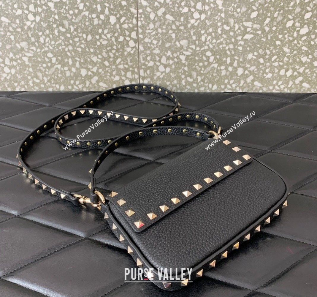 Valentino Rockstud Grainy Calfskin Pouch Mini Bag Black/Gold 2024 VLTN077 (LN-240715010)