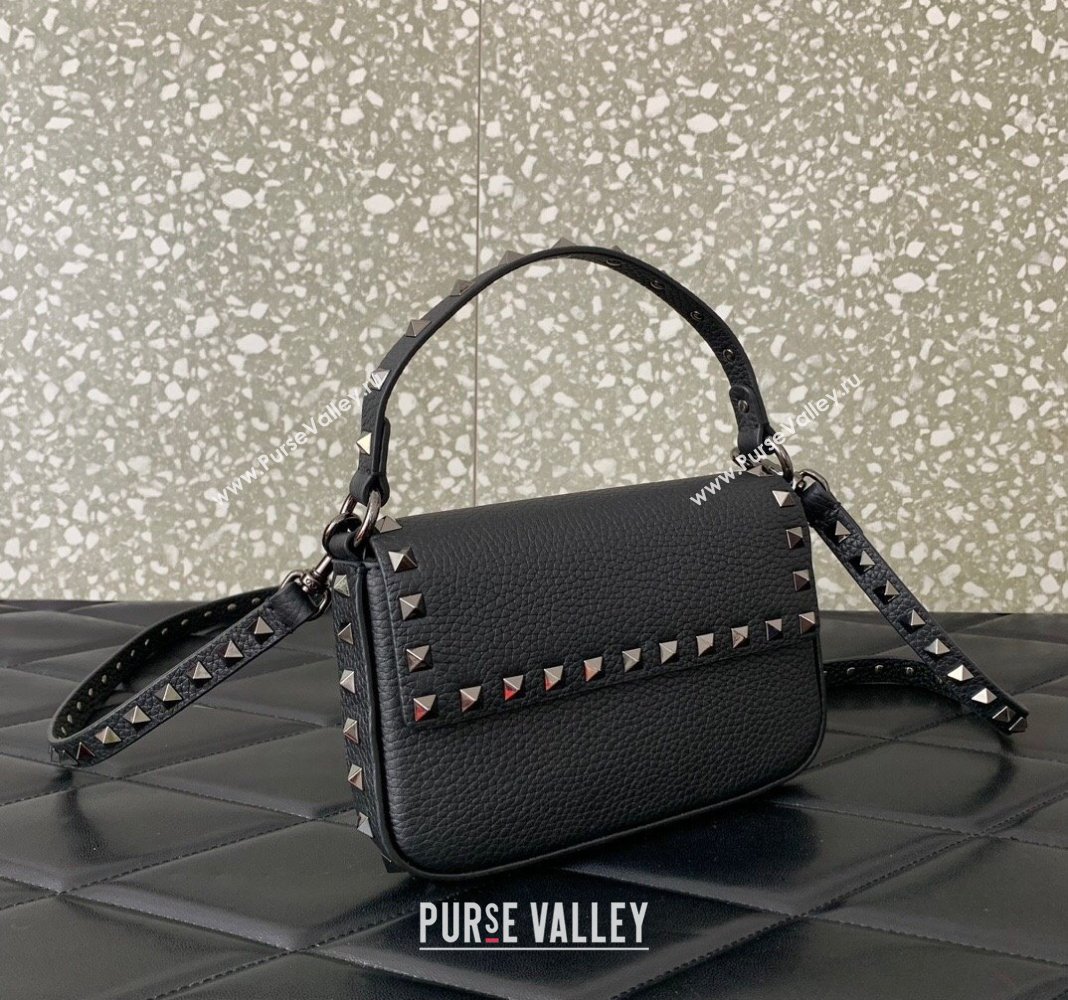 Valentino Rockstud Grainy Calfskin Pouch Mini Bag Black/Gunmetal 2024 VLTN077 (LN-240715011)