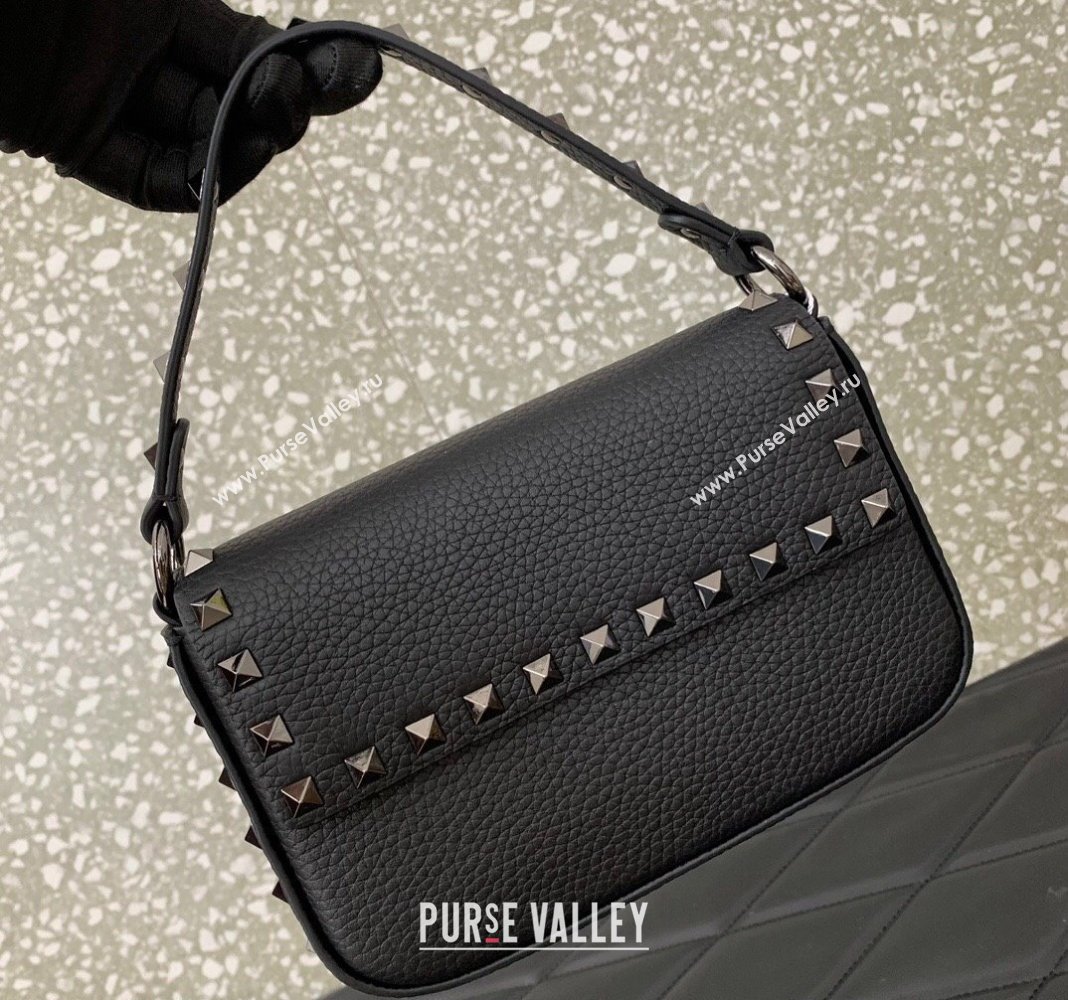 Valentino Rockstud Grainy Calfskin Pouch Mini Bag Black/Gunmetal 2024 VLTN077 (LN-240715011)