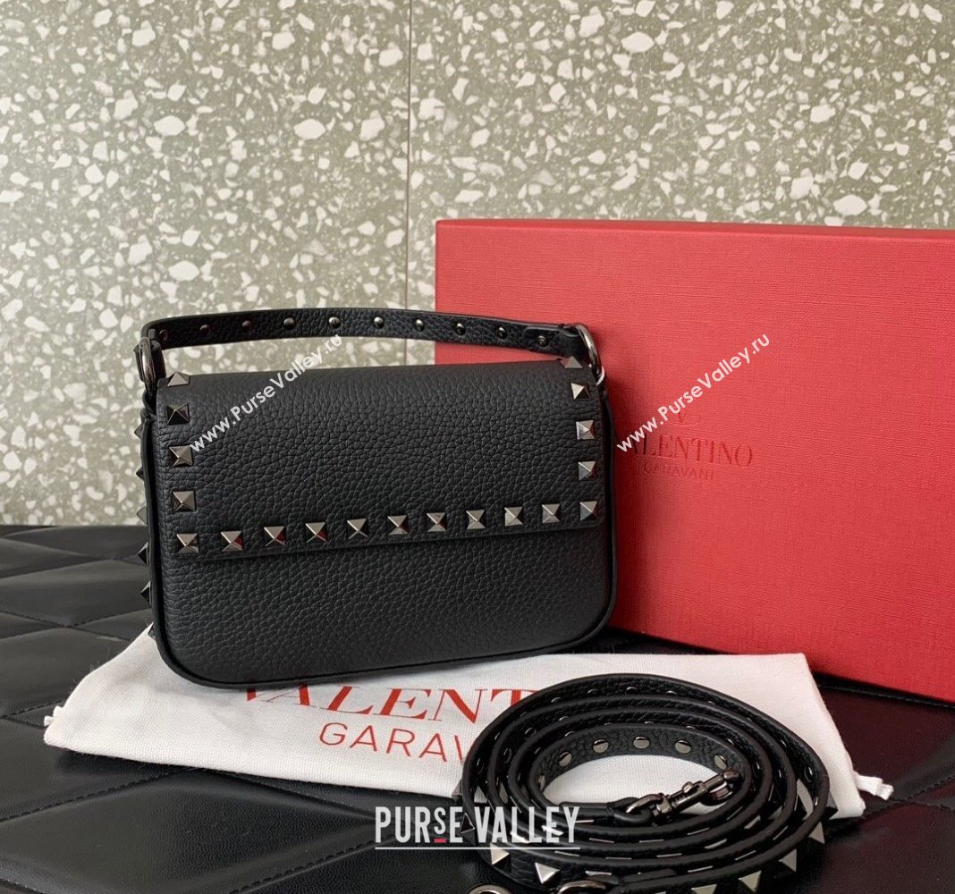 Valentino Rockstud Grainy Calfskin Pouch Mini Bag Black/Gunmetal 2024 VLTN077 (LN-240715011)