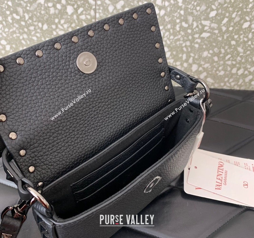 Valentino Rockstud Grainy Calfskin Pouch Mini Bag Black/Gunmetal 2024 VLTN077 (LN-240715011)