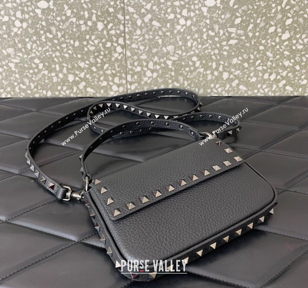 Valentino Rockstud Grainy Calfskin Pouch Mini Bag Black/Gunmetal 2024 VLTN077 (LN-240715011)