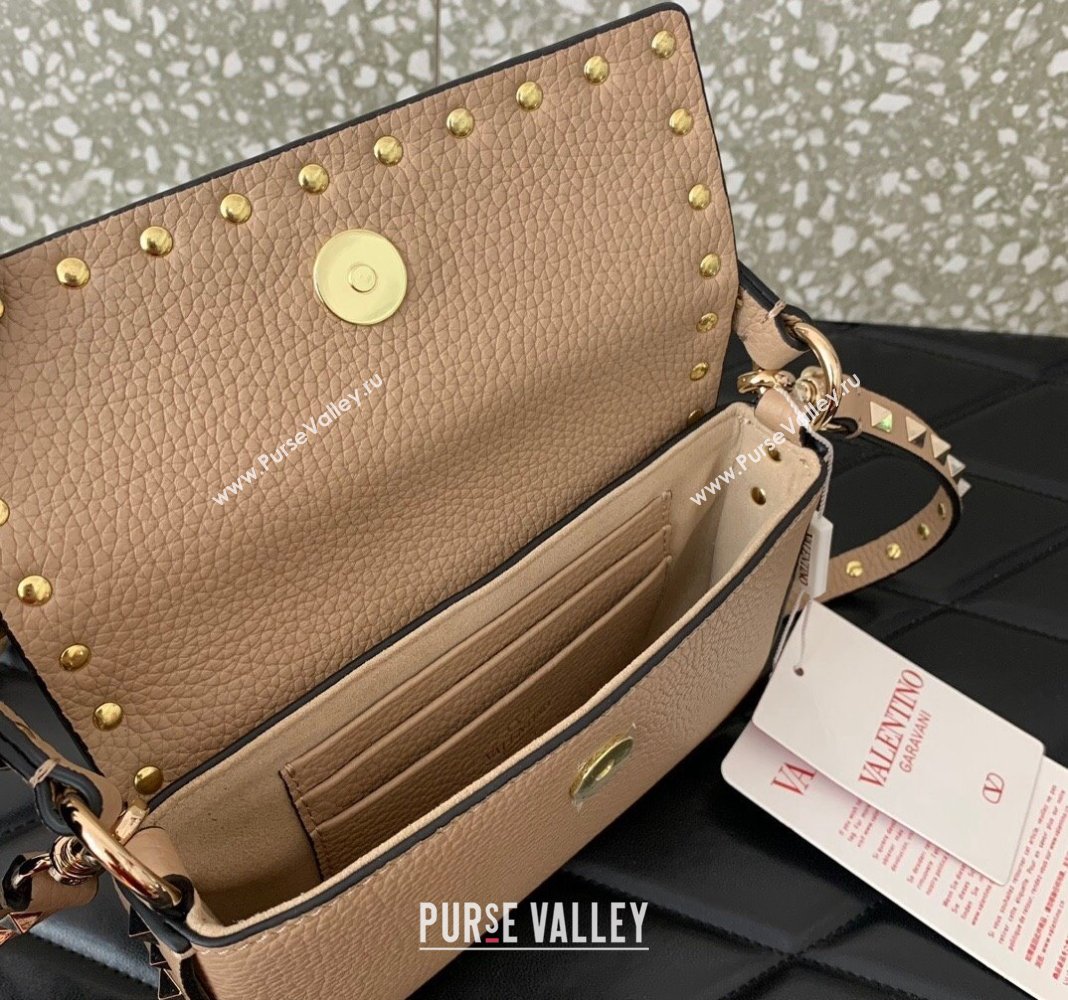 Valentino Rockstud Grainy Calfskin Pouch Mini Bag Beige 2024 VLTN077 (LN-240715006)