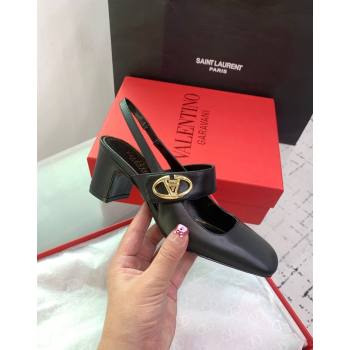 Valentino VLogo Locker Mary-Janes Slingback Pumps 6cm in Calfskin Black 2024 0725 (KER-240725027)