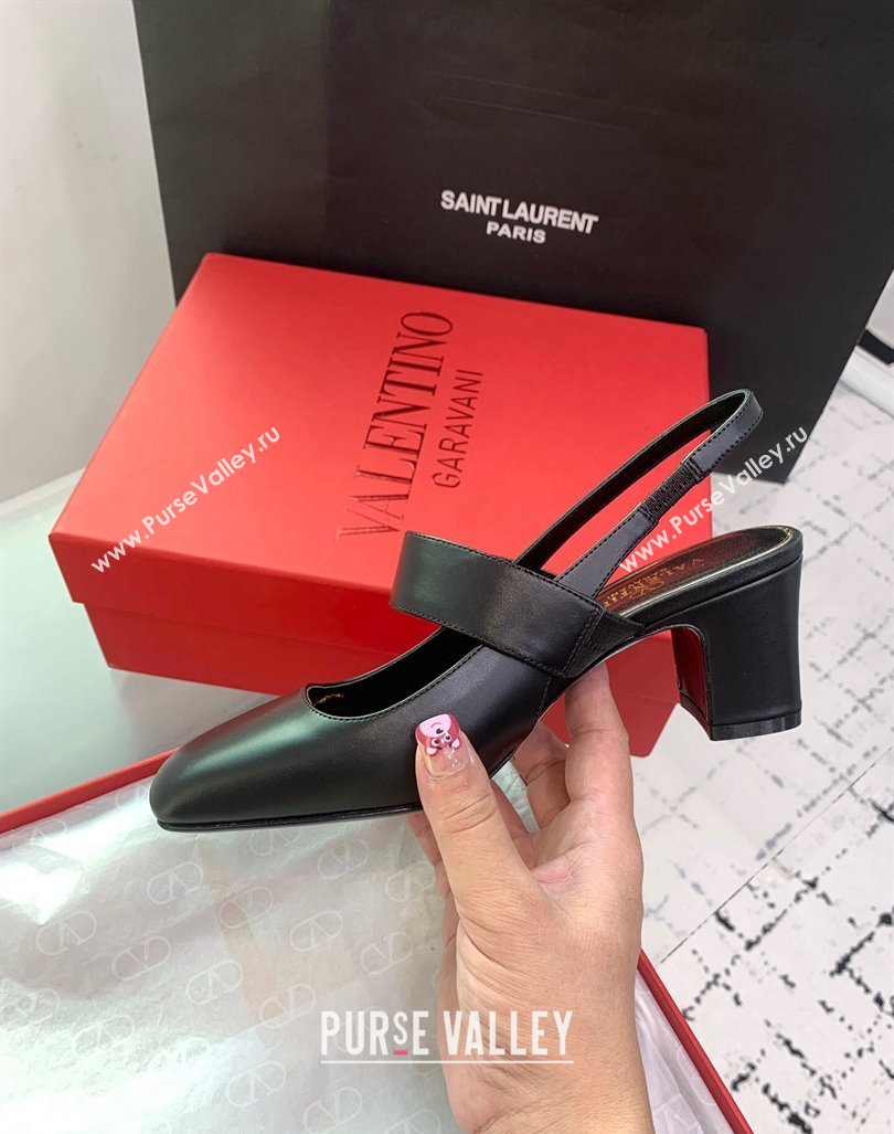 Valentino VLogo Locker Mary-Janes Slingback Pumps 6cm in Calfskin Black 2024 0725 (KER-240725027)