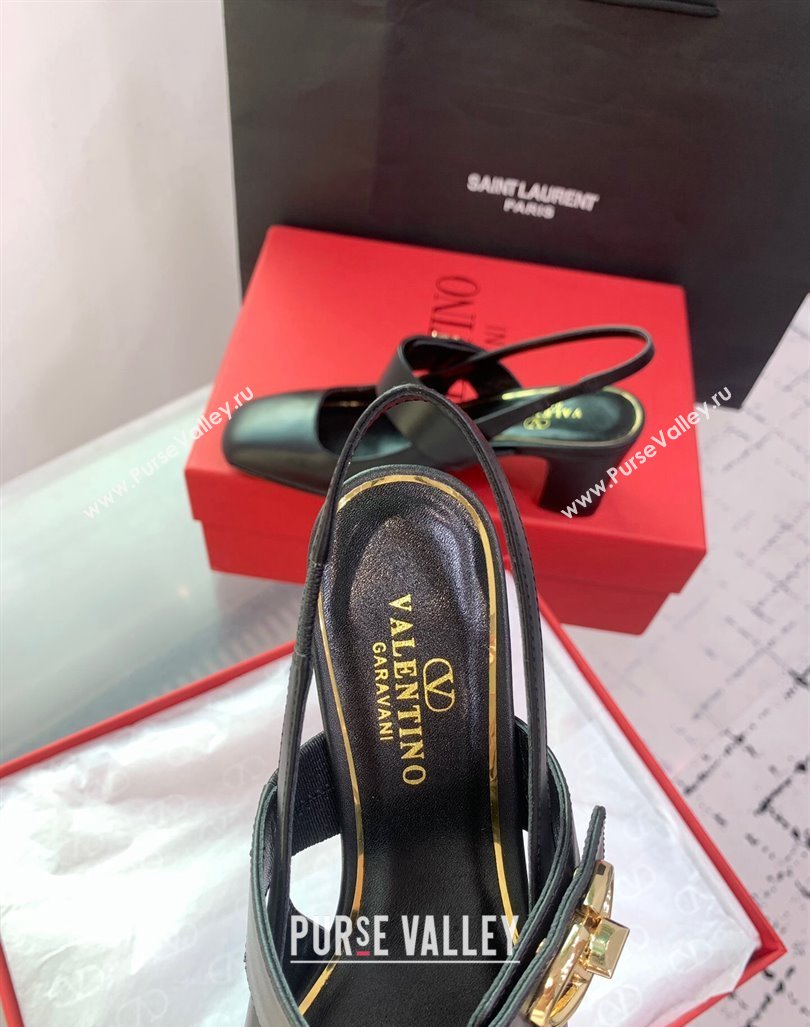 Valentino VLogo Locker Mary-Janes Slingback Pumps 6cm in Calfskin Black 2024 0725 (KER-240725027)