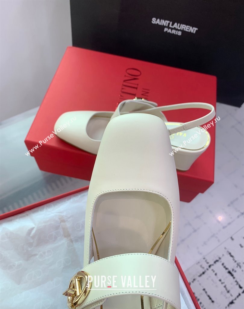 Valentino VLogo Locker Mary-Janes Slingback Pumps 6cm in Calfskin White 2024 0725 (KER-240725028)