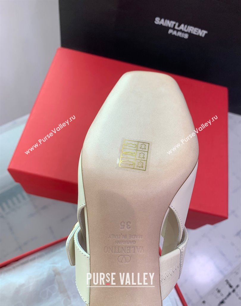 Valentino VLogo Locker Mary-Janes Slingback Pumps 6cm in Calfskin White 2024 0725 (KER-240725028)