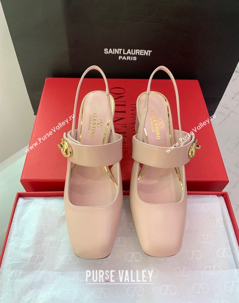 Valentino VLogo Locker Mary-Janes Slingback Pumps 6cm in Calfskin Light Pink 2024 0725 (KER-240725029)