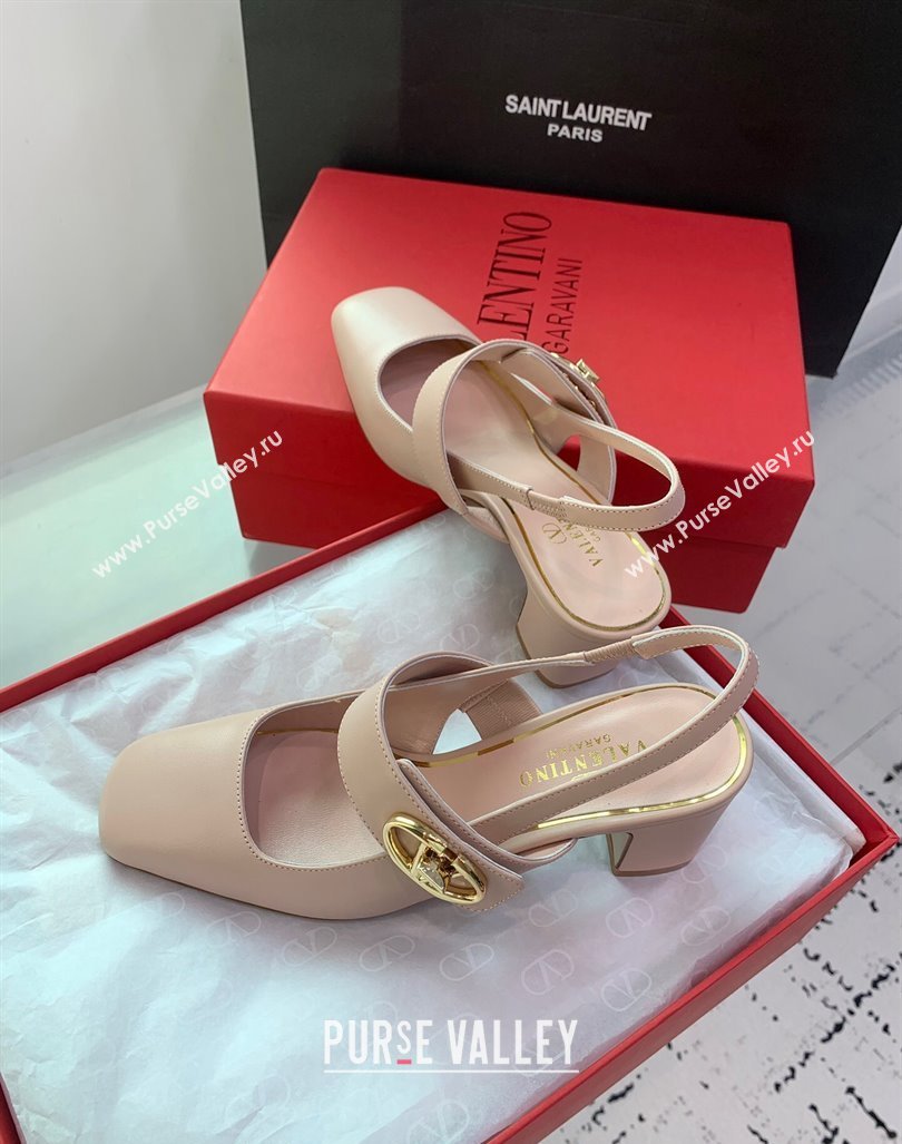 Valentino VLogo Locker Mary-Janes Slingback Pumps 6cm in Calfskin Light Pink 2024 0725 (KER-240725029)