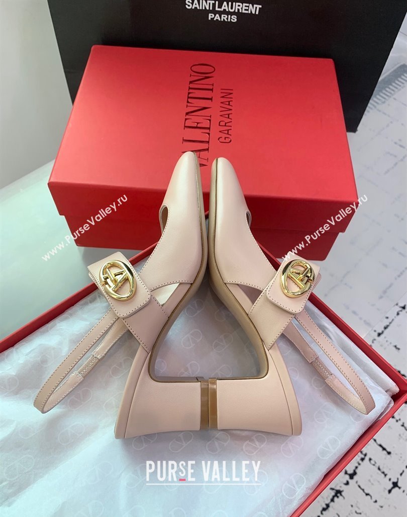 Valentino VLogo Locker Mary-Janes Slingback Pumps 6cm in Calfskin Light Pink 2024 0725 (KER-240725029)