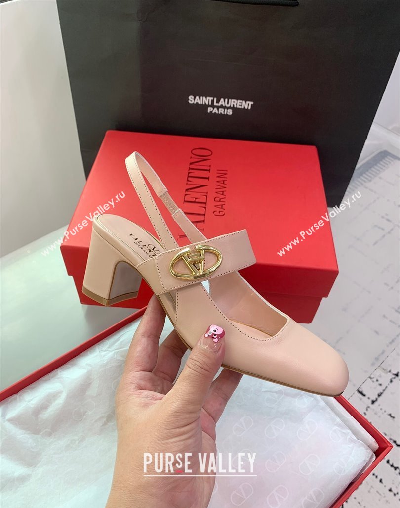 Valentino VLogo Locker Mary-Janes Slingback Pumps 6cm in Calfskin Light Pink 2024 0725 (KER-240725029)