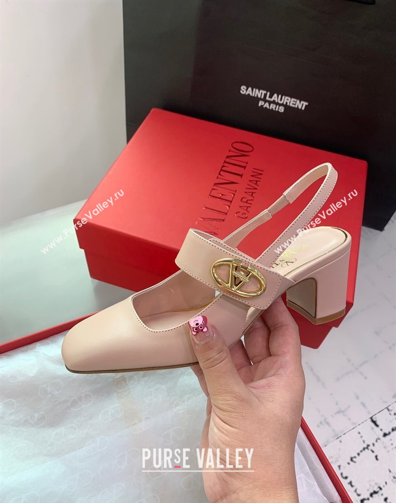 Valentino VLogo Locker Mary-Janes Slingback Pumps 6cm in Calfskin Light Pink 2024 0725 (KER-240725029)