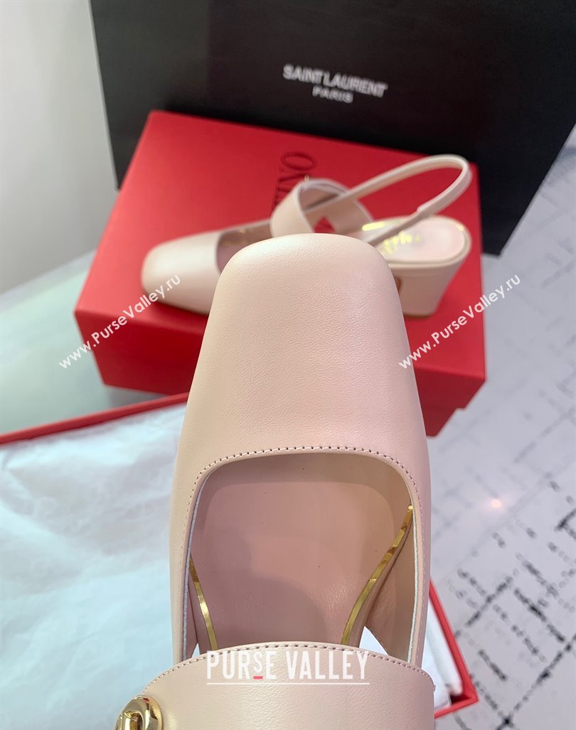 Valentino VLogo Locker Mary-Janes Slingback Pumps 6cm in Calfskin Light Pink 2024 0725 (KER-240725029)