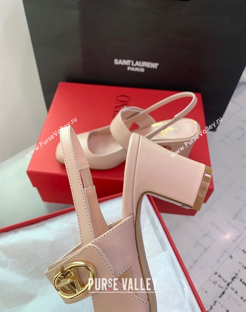 Valentino VLogo Locker Mary-Janes Slingback Pumps 6cm in Calfskin Light Pink 2024 0725 (KER-240725029)