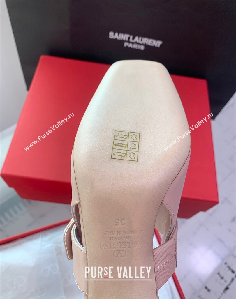 Valentino VLogo Locker Mary-Janes Slingback Pumps 6cm in Calfskin Light Pink 2024 0725 (KER-240725029)