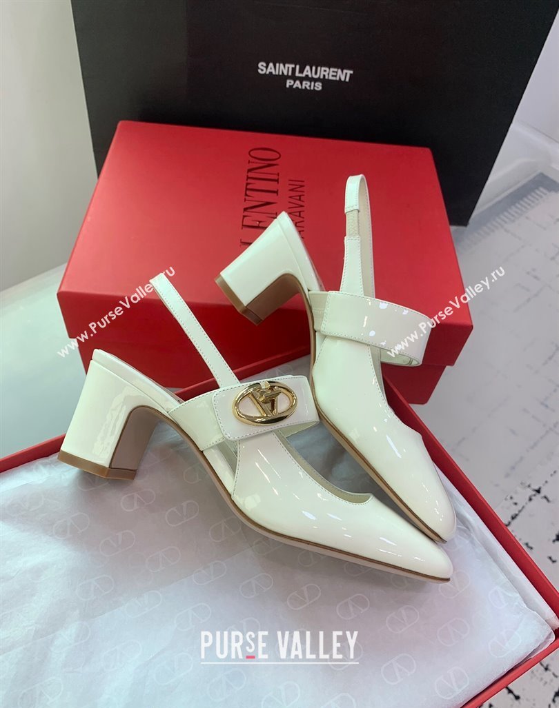 Valentino VLogo Locker Mary-Janes Slingback Pumps 6cm in Patent Leather White 2024 0725 (KER-240725031)