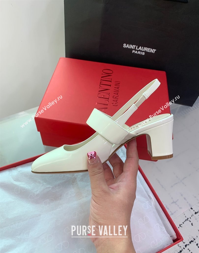 Valentino VLogo Locker Mary-Janes Slingback Pumps 6cm in Patent Leather White 2024 0725 (KER-240725031)