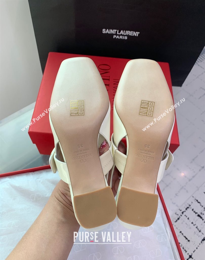 Valentino VLogo Locker Mary-Janes Slingback Pumps 6cm in Patent Leather White 2024 0725 (KER-240725031)