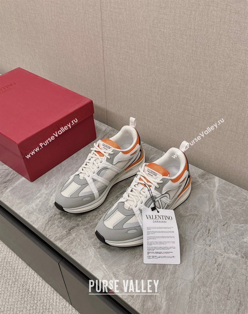 Valentino Mens VLogo Easyjog Low-top Sneakers in Calfskin and Fabric Grey/Orange 2024 0725 (KL-240725032)