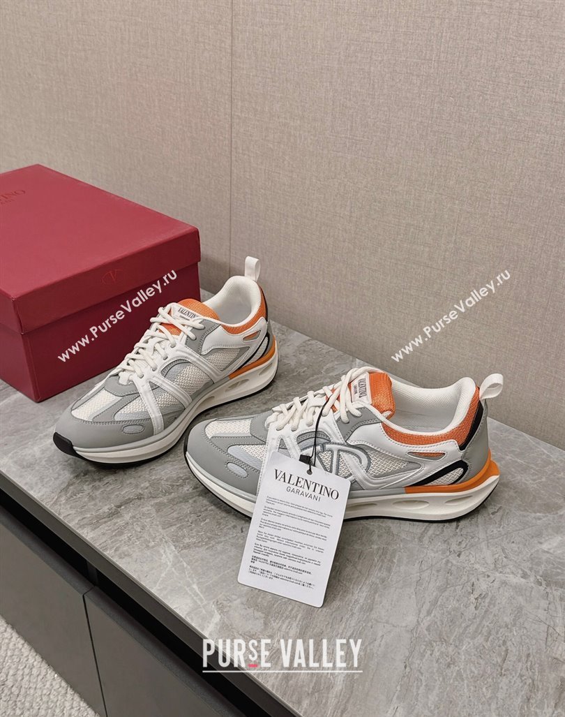 Valentino Mens VLogo Easyjog Low-top Sneakers in Calfskin and Fabric Grey/Orange 2024 0725 (KL-240725032)