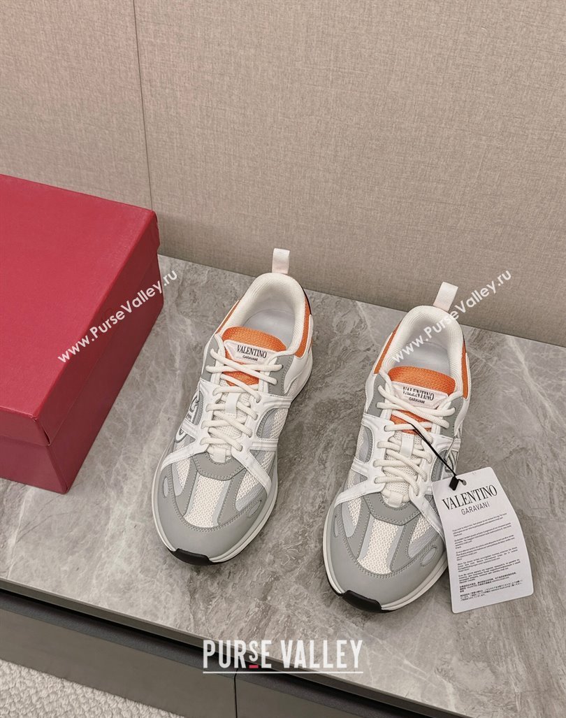 Valentino Mens VLogo Easyjog Low-top Sneakers in Calfskin and Fabric Grey/Orange 2024 0725 (KL-240725032)