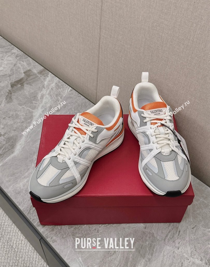 Valentino Mens VLogo Easyjog Low-top Sneakers in Calfskin and Fabric Grey/Orange 2024 0725 (KL-240725032)