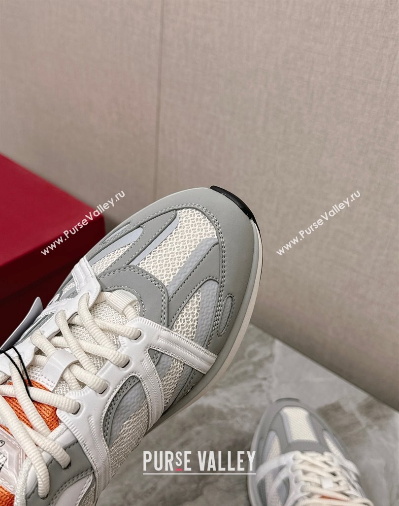 Valentino Mens VLogo Easyjog Low-top Sneakers in Calfskin and Fabric Grey/Orange 2024 0725 (KL-240725032)