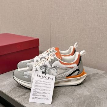 Valentino Mens VLogo Easyjog Low-top Sneakers in Calfskin and Fabric Grey/Orange 2024 0725 (KL-240725032)