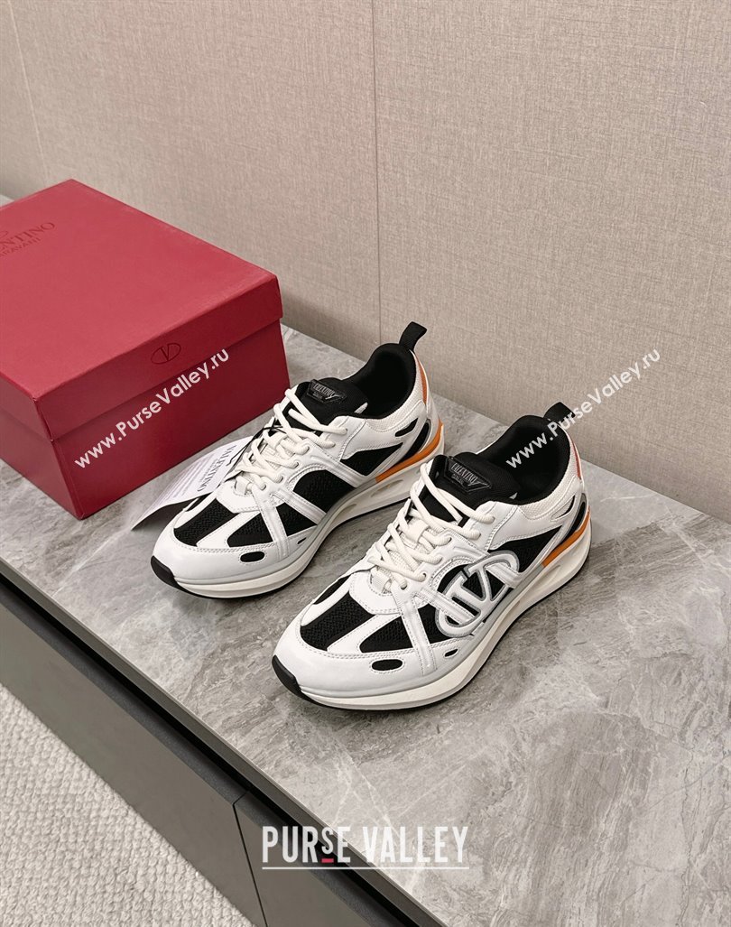 Valentino Mens VLogo Easyjog Low-top Sneakers in Calfskin and Fabric White/Black 2024 0725 (KL-240725034)