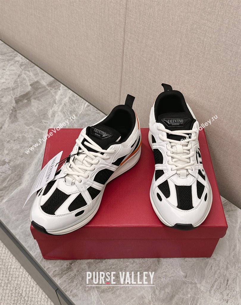 Valentino Mens VLogo Easyjog Low-top Sneakers in Calfskin and Fabric White/Black 2024 0725 (KL-240725034)